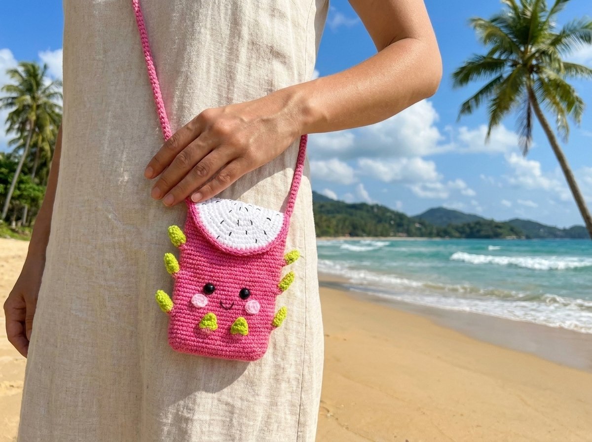 3D Crochet Dragon Fruit Phone Bag Pattern