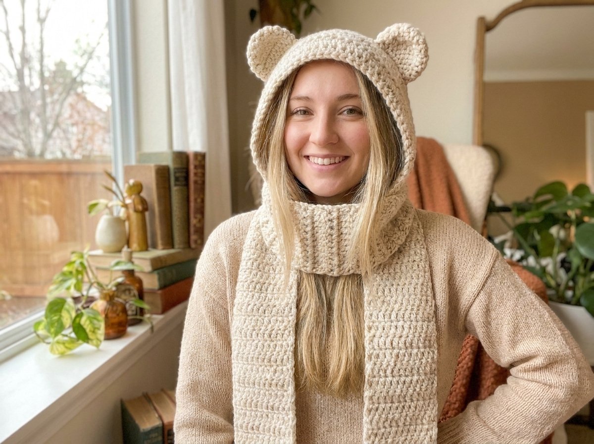 Easy Crochet Teddy Hooded Scarf Pattern