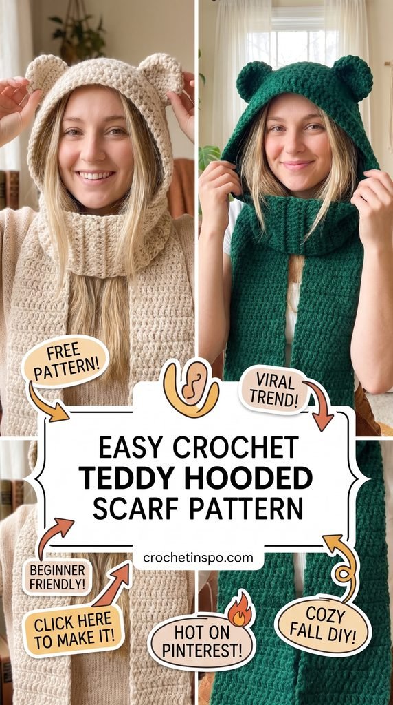 Easy Crochet Teddy Hooded Scarf Pattern