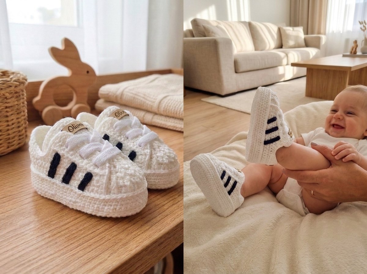 Crochet Adidas-Style Baby Sneakers